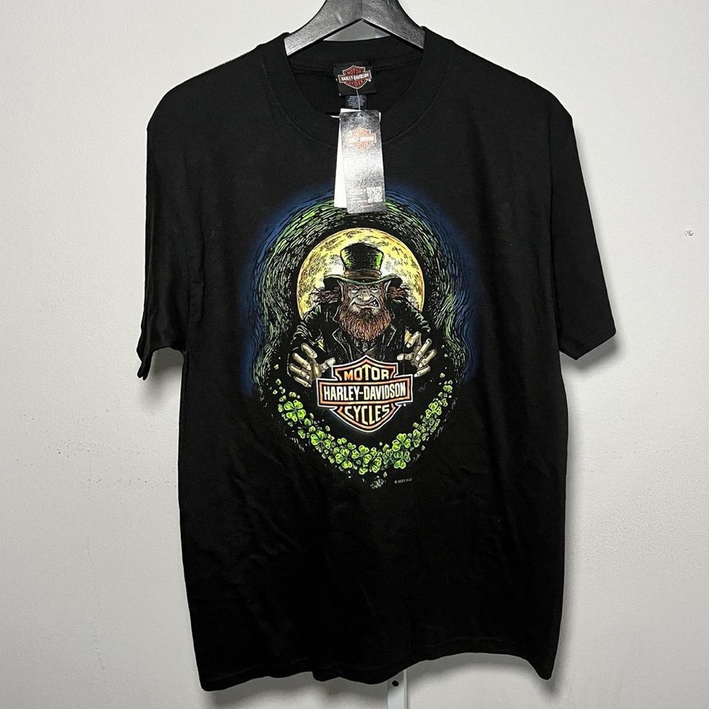 Harley Davidson Medium Leprechaun Graphic T-Shirt Biker Tee Black Green NWT NEW